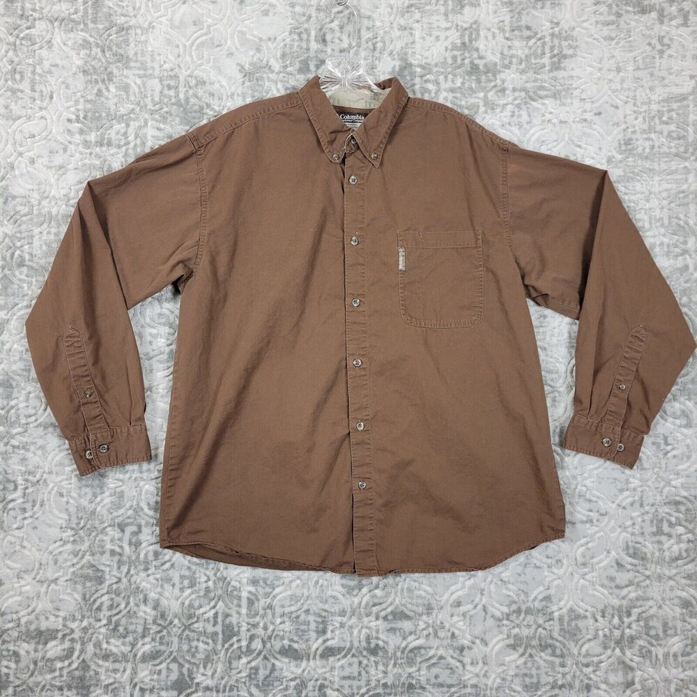 Vintage Columbia Shirt Mens XL Extra Large Brown Long Sleeve Outdoor Hiking